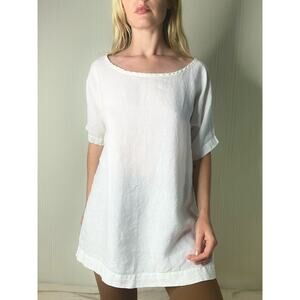 JESSALIN BEUTLER Organic Linen White Short Sleeve Tunic Top US MEDIUM